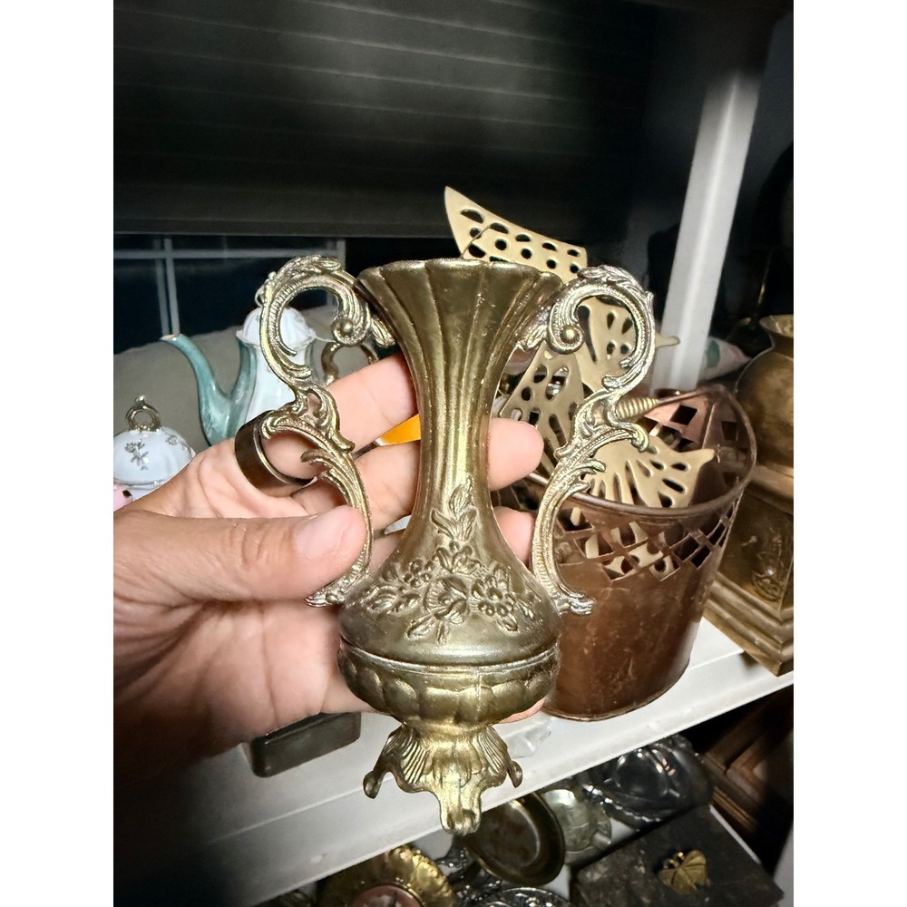 Italian Vintage Italian Brass Miniature Bud Vase -Ornate Florentine Rococo style